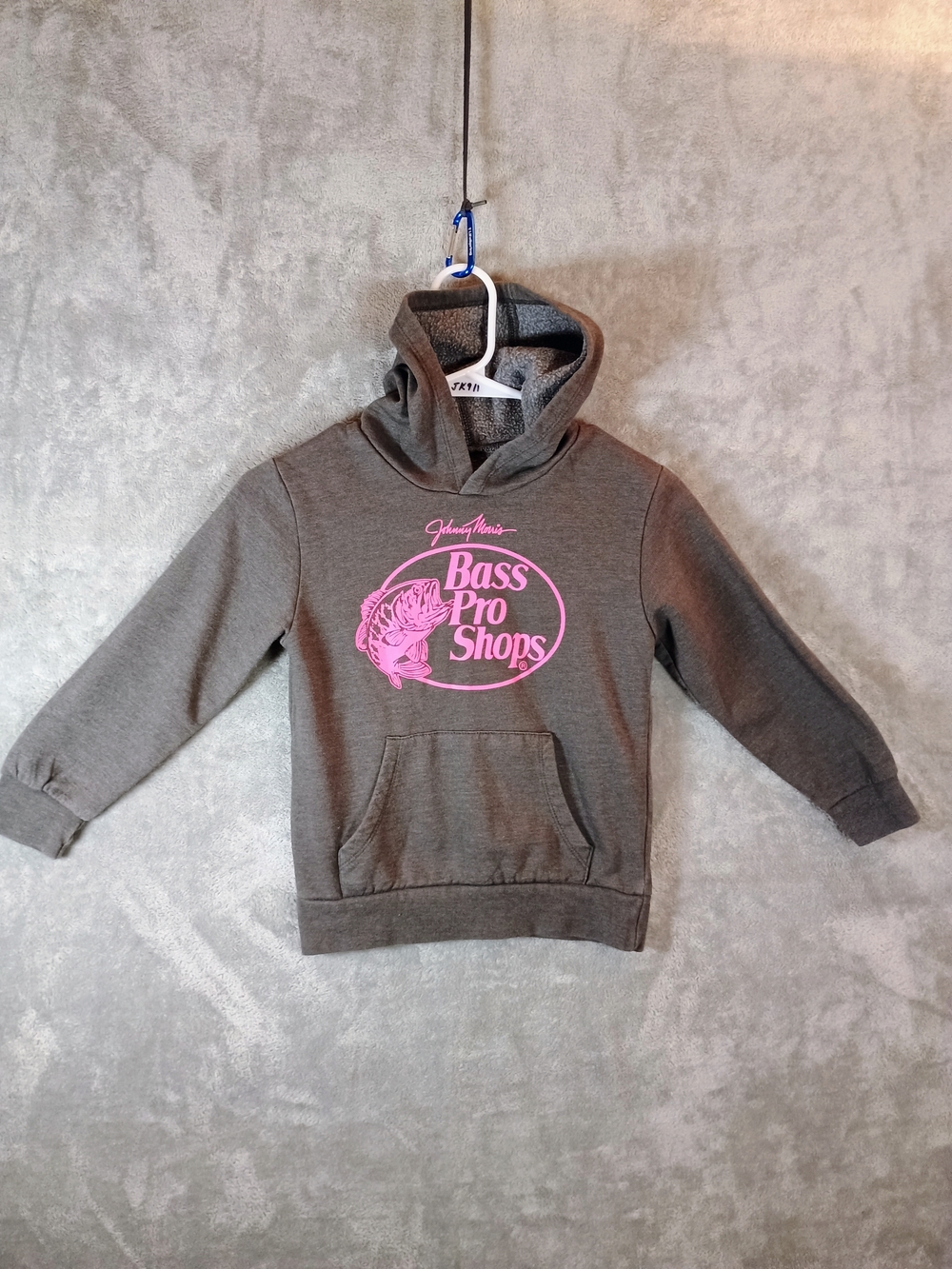 Bass Pro Shops Johnny Morris Kids' Gray Hoodie with Pink Logo Size Small